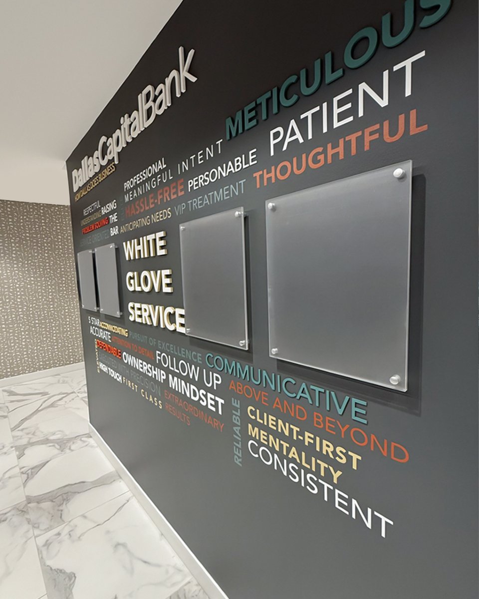 TheStoreDecor's tweet photo. Check out Dallas Capital Bank’s White Glove Service wall! It features dimensional lettering, CNC carved elements, vinyl graphics, and award panels. Dive into the case study for more details.

Case study: https://t.co/z4aaNKQsjK

#RecognitionWall #CNC #VinylGraphics #WeBuiltThat https://t.co/5cHTtnY6rn