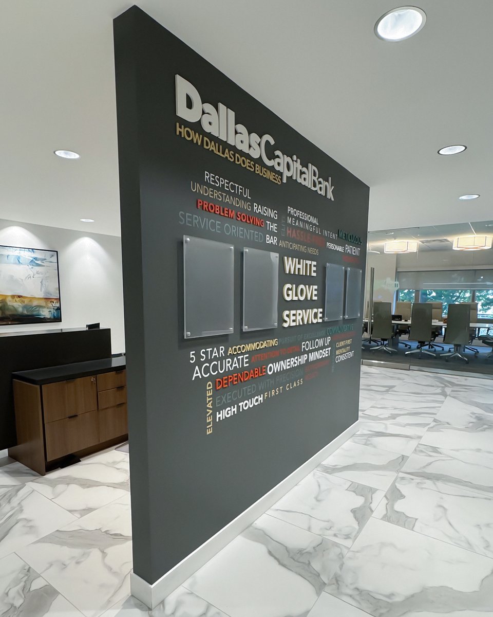TheStoreDecor's tweet photo. Check out Dallas Capital Bank’s White Glove Service wall! It features dimensional lettering, CNC carved elements, vinyl graphics, and award panels. Dive into the case study for more details.

Case study: https://t.co/z4aaNKQsjK

#RecognitionWall #CNC #VinylGraphics #WeBuiltThat https://t.co/5cHTtnY6rn