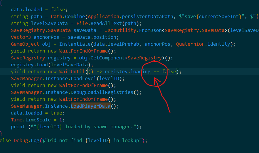 thecrooser58's tweet photo. Gamedev Debug story today:
The coroutine just can't progress through this line. 
I changed the bool into this format and the editor finally drops me an error like image no.3.
So, I should type "==" than "=" in this line, This tiny symbol almost took my entire day to find out. https://t.co/JgmD4cZy40