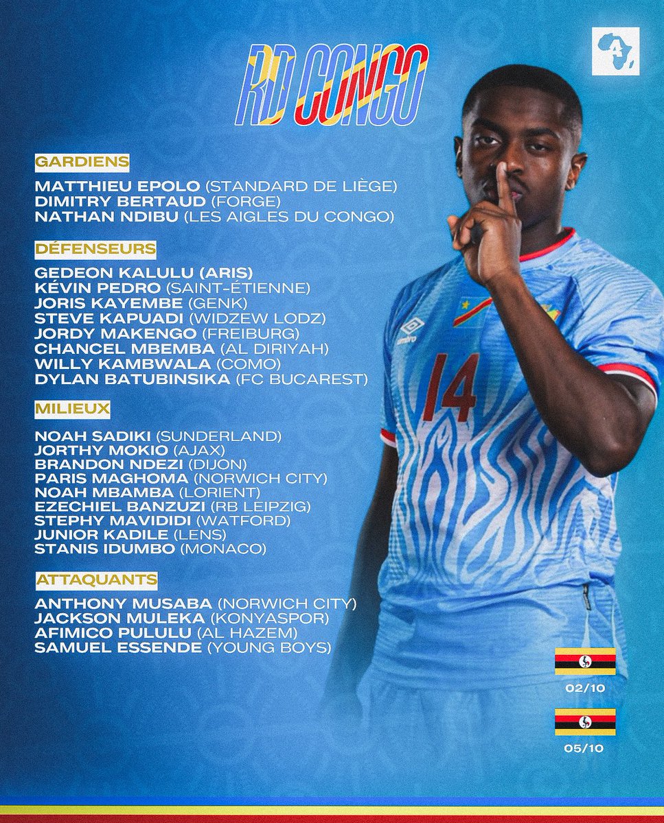 ActuFootAfrique's tweet photo. 🚨 OFFICIEL : LES 𝙇𝙄𝙎𝙏𝙀𝙎 de la RD Congo 🇨🇩 pour cette trêve internationale ! 🌍☝🏿

Le renouveau de DINGUE !!! 🥶🔥 https://t.co/gG9DWeaVAm