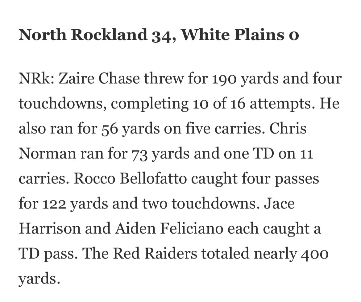 Rakym55's tweet photo. Great Job Zaire and the North Rockland Team 
@zaire_chase @PaceUFootball @DelSt_Football @UBuffaloFB @QBHitList @PrepRedzoneNY https://t.co/vbbmwFPcWu