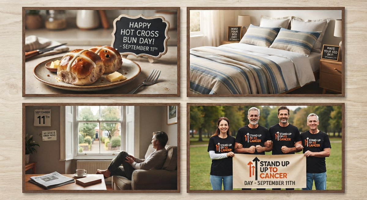 WhatNatlDay's tweet photo. Today on September 11th, we remember 💙

And we also celebrate: 🥐 Hot Cross Bun Day 🛏️ Make Your Bed Day 📰 No News Is Good News Day 🎗️ Stand Up To Cancer Day

Put the news down, make your bed, eat a bun, and fight cancer. That's a full day right there. https://t.co/njvzbQkUt2