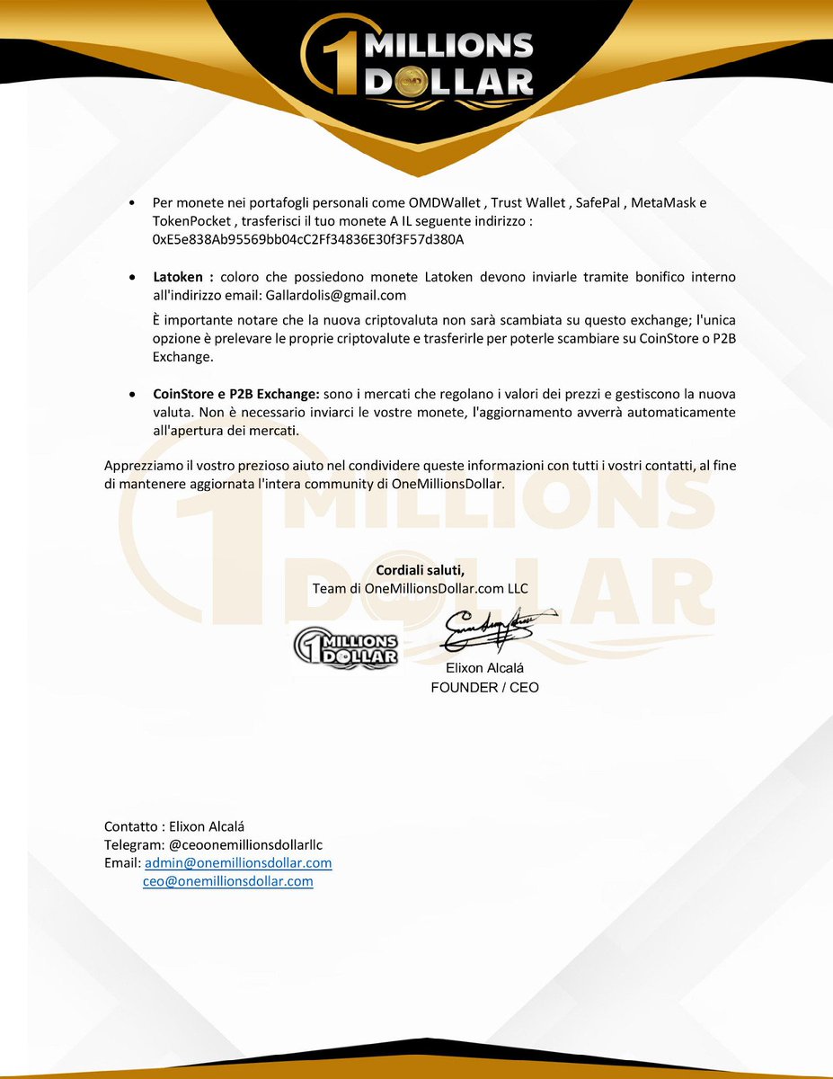 OMD_Italian's tweet photo. 📢* AGGIORNAMENTO OMD*

https://t.co/YmC8hR41Ew LLC è la piattaforma per il trading di OneMillionDollars (OMD) e BNB.

🔴Verifica il vecchio token
🟢Attiva il nuovo token ufficiale

📲 Il processo di swap del token il passaggio dal vecchio al nuovo è già iniziato e rimarrà attivo https://t.co/6bAd7KT6cZ