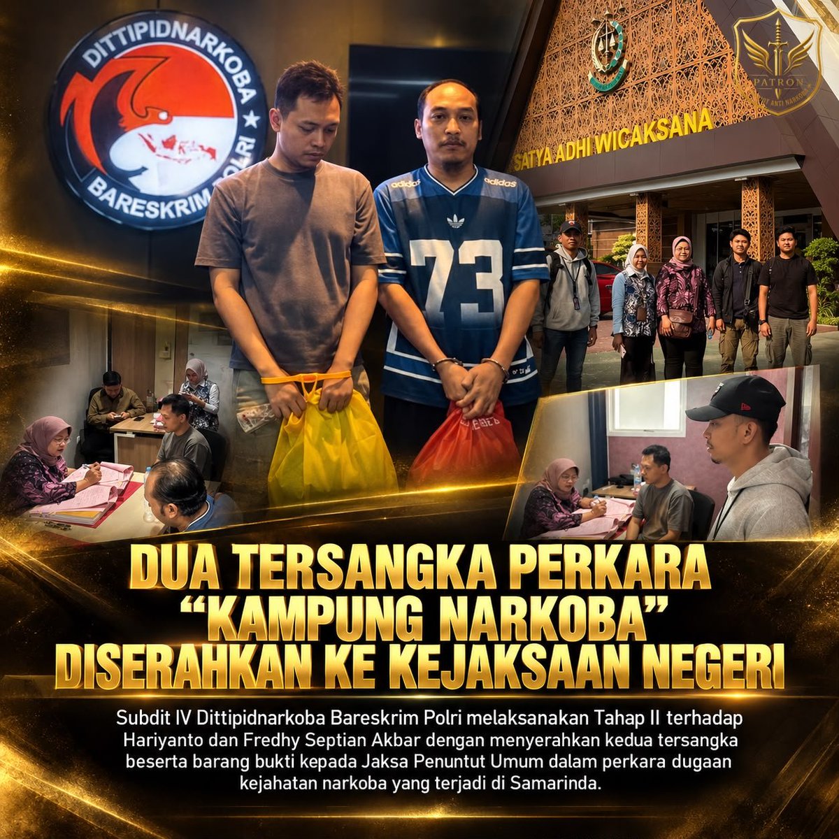 devanio234116's tweet photo. Perkara dugaan narkoba di Samarinda memasuki tahapan lanjutan. Dua tersangka kini sudah diserahkan kepada JPU. #LawanNarkoba #DittipidNarkoba #BareskrimPolri https://t.co/JuxZykUAAN