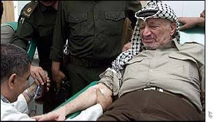 25YearsAgoLive's tweet photo. Yasser Arafat of the PLO denies involvement in the attacks and expresses disgust with them. 

He personally donates blood for victims of the attacks - though the medical logistics of getting the blood to New York are almost impossible, so it’s more of a ceremonial gesture. https://t.co/1ne2GXAKaU
