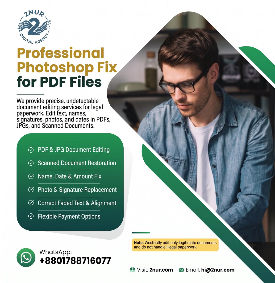 EditMasterPDF's tweet photo. Professional Photoshop Fix for PDF Files!
🔒 100% Undetectable & High-Resolution
💳 Global Payments Accepted
📥 Send your file to 2NUR Digital Agency:
📲 WhatsApp: +8801788716077
🌐 Website: https://t.co/V1vltcvxwB
#PhotoshopPDFFix #PDFEditing #PhotoshopFixForPDFFiles #2NUR https://t.co/SSvlNmaeG1