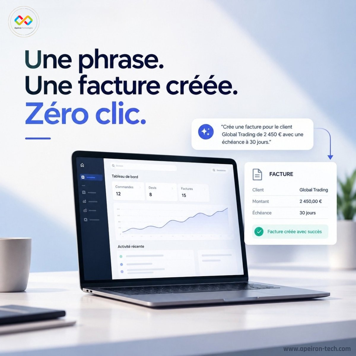 apeirontech's tweet photo. Une phrase. Une facture créée. Zéro clic.

C'est ça, un ERP AI-native comme ERPClaw, et ça rend les gros logiciels d'entreprise obsolètes pour les PME.

→ Zéro formation, on décrit ce qu'on veut
→ Perso en jours, pas en mois
→ Vos données restent chez vous https://t.co/TeKeAbcmYD