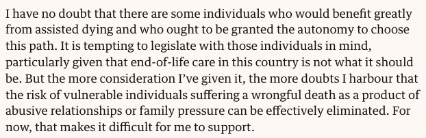 soniasodha's tweet photo. I first tentatively wrote about fact I couldn't support assisted dying in Jan 2023, when I had no idea that this issue was going to dominate politics 2025-26. The more I've learned about it, the firmer my opposition has become, because of its clear risks for vulnerable people. https://t.co/Z5x4Xl5MQ9