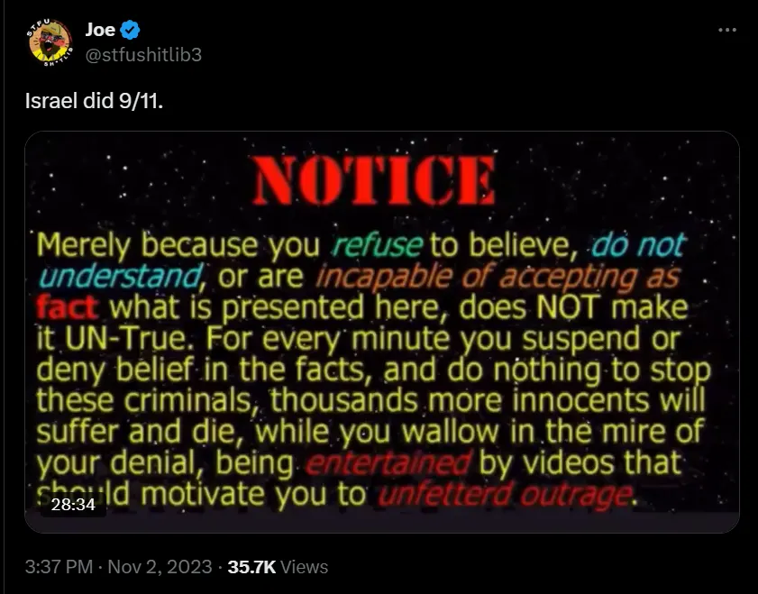 laurel700's tweet photo. Israel Did 9/11: A Throwback from STFUshitlib Joe, by @GetIndieNews https://t.co/cGRiDgGRz4 https://t.co/n0JEfo0j17