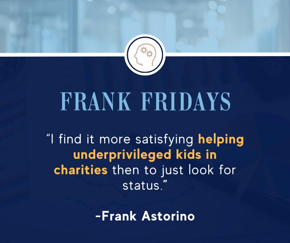 AstorinoGroup's tweet photo. "Helping underprivileged kids through charities is far more rewarding than seeking status."

Giving back has always been an important part of our mission. Small acts of service can create lasting impact.

#FrankFridays #putyourmoneywhereyourEDUCATIONis https://t.co/B3skH0Ciye