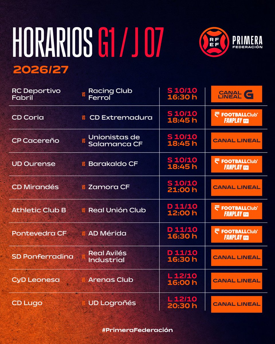 Primera_RFEF's tweet photo. 📺 𝗛𝗢𝗥𝗔𝗥𝗜𝗢𝗦 𝗬 𝗧𝗘𝗟𝗘𝗩𝗜𝗦𝗜𝗢𝗡𝗘𝗦 | 𝗝𝗢𝗥𝗡𝗔𝗗𝗔 𝟳

#PrimeraFederación https://t.co/2oPZMwEW6E