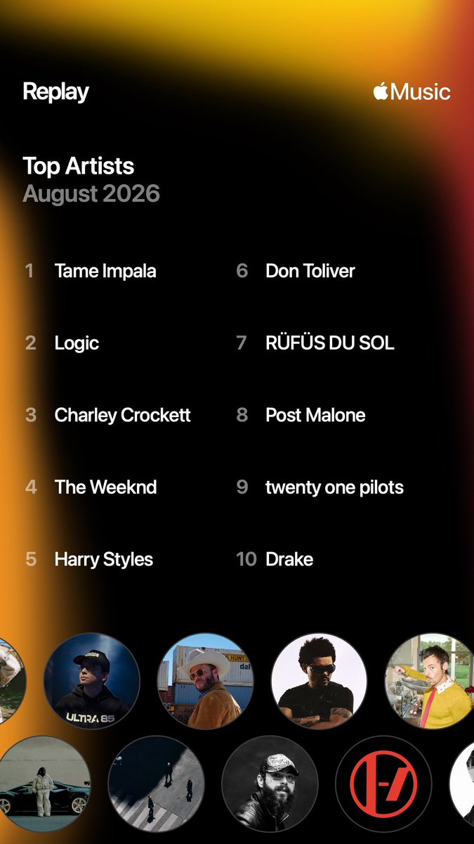 _peytonhacker's tweet photo. My Apple Replay for August 2026 https://t.co/82AqMA0VQs