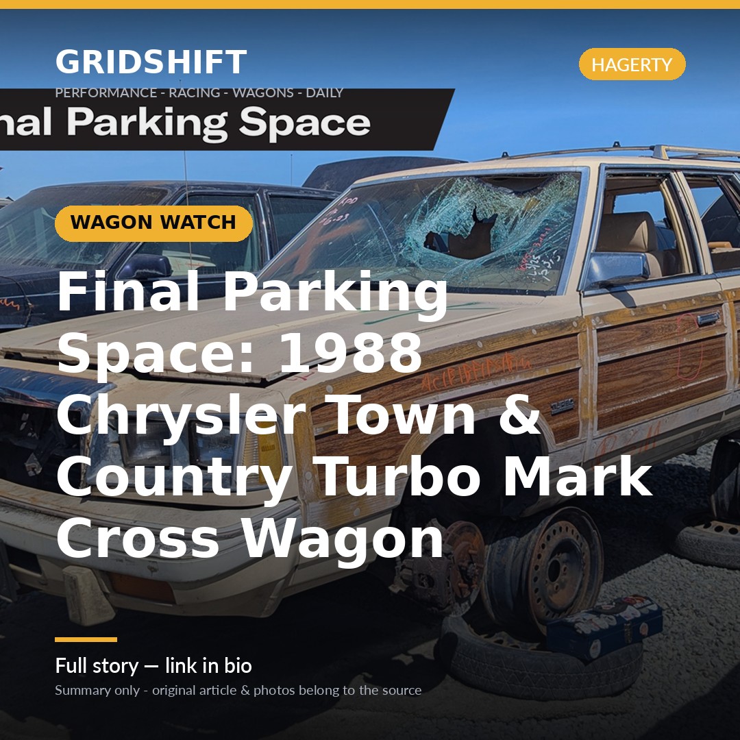 HolleyHaslfvy's tweet photo. Final Parking Space: 1988 Chrysler Town &amp; Country Turbo Mark Cross Wagon

The Final Parking Space series enters its third year with a discarded example of the K-car that saved Chrysler. Wagon Watch for longroof faithful. Source: Hagerty. https://t.co/SHqqtqvQWN