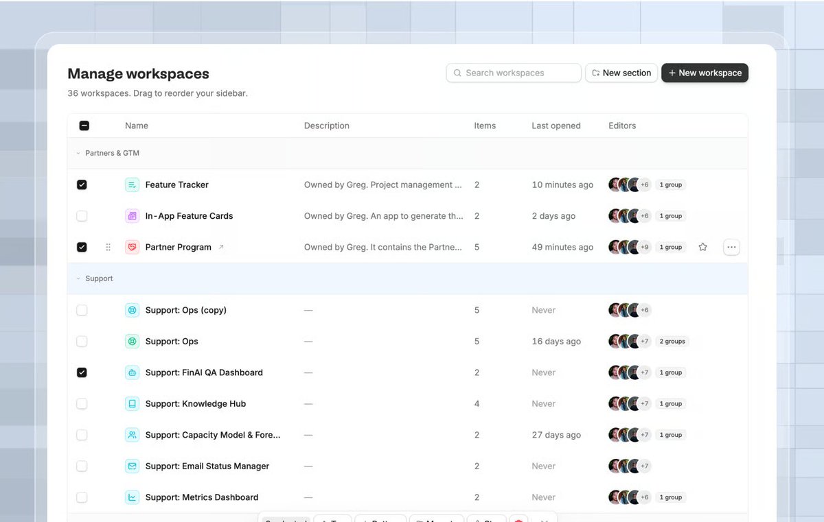 zite's tweet photo. A bunch of improvements to Zite workspaces shipped this week:

👥 A new Users area to manage everyone across your workspace and apps

🗂️ Sections to organize workspaces by team, client, project, or however your teams work

🕓 An improved version history with screenshots, filters, and easier navigation

📦 Workspace export/import, so you can move complete projects between organizations