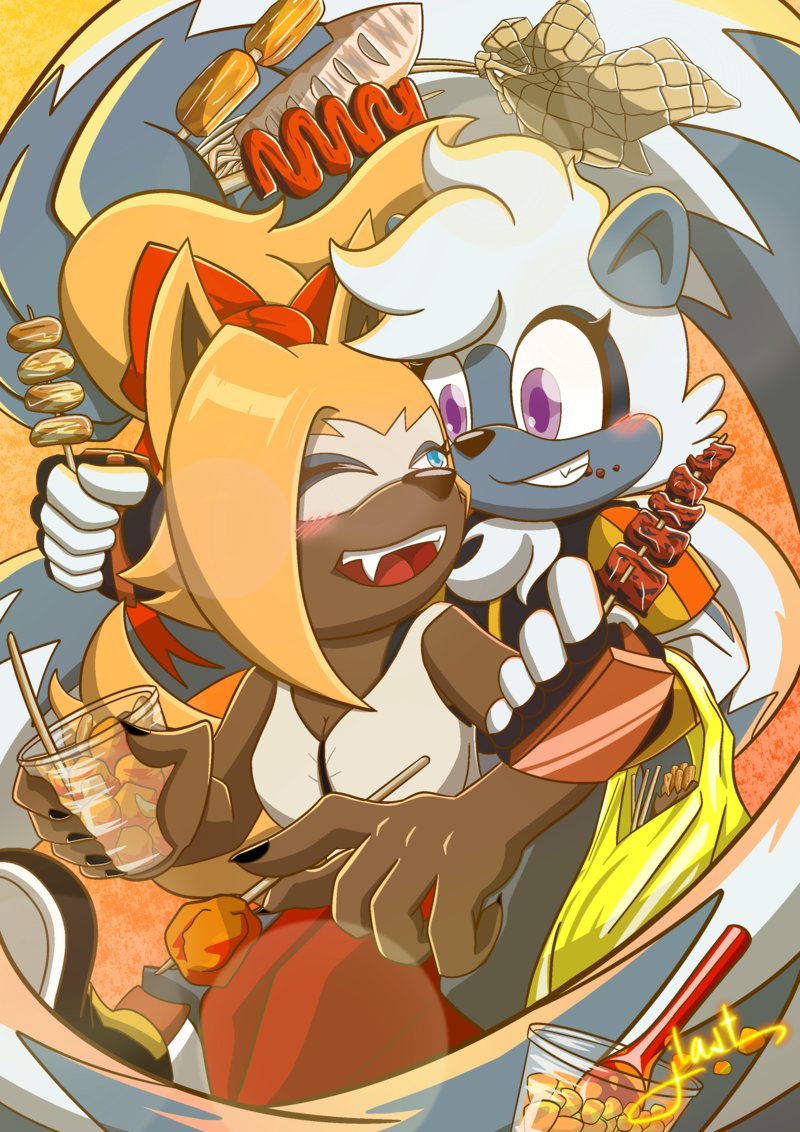 JLastx99's tweet photo. My last piece of the August Events. It was for a furry con at SM City Cebu last Aug 30, 2026.

#TangletheLemur and #WhispertheWolf #Whispangle feasting on diff. street foods found on Cebu's local streets in the Philippines.

I was inspired to draw because of Sonic IDW issue 92. https://t.co/TJQ80o7Fjq