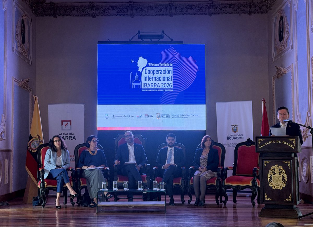 aecidecuador's tweet photo. 🔴 Día 2 | V Feria de Cooperación Internacional 2026 – #Ibarra.
Nuestro Dir. de Alianzas para el Desarrollo e Innovación, Ángel Calle, participa en el Panel 3: "Mecanismos Innovadores para la nueva cooperación". 

Seguimos articulando por una cooperación más eficaz.

#Cooperamos https://t.co/6sPF4nbjj6