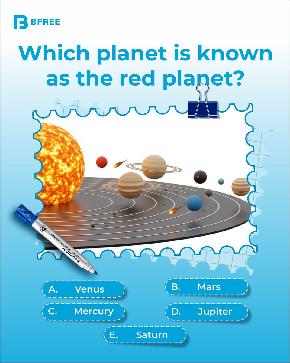 bfree_global's tweet photo. One of these five planets is famously known for its unmistakable reddish appearance. Do you know which one?
Tell us your answer in the comments, and let's see who gets it right.
#BFREE #FridayTrivia #SpotTheDifference #WeekendChallenge #BrainTeaser #WeekendFun #TGIF #Friday https://t.co/07MKYyijXJ