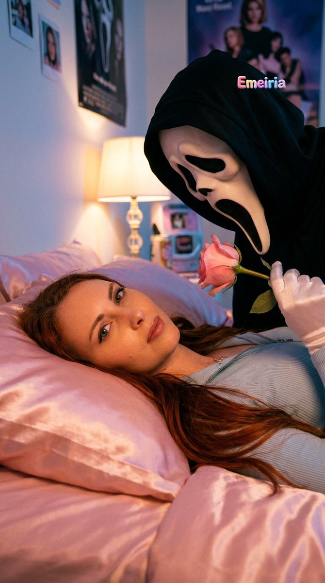 emeiria_'s tweet photo. Quand Ghost Face vient dans ton lit… mais qu’il apporte une rose au lieu de son couteau 🌹😏
Tu lui fais confiance, toi ? https://t.co/fMCqBhbEmW