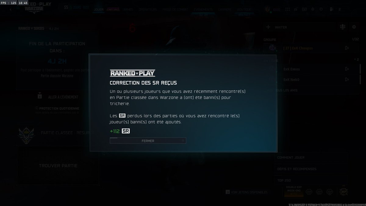 Choupss_ExK's tweet photo. Merci pour cette belle blague @CallofDutyFR donner des sr grâce aux tricheurs mais vous les donnez un peu tard je pense https://t.co/iPNi30SNYI