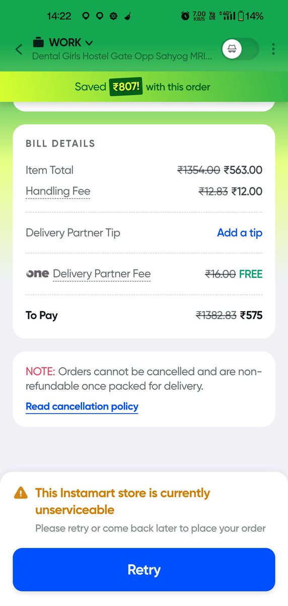Kleshaghna's tweet photo. @SwiggyCares This is the screenshot I shared earlier as well. This outlet regularly does this. And the second screenshot taken just at this very moment shows its no longer there while you say it's functional! How weird https://t.co/wujGaHmDyz