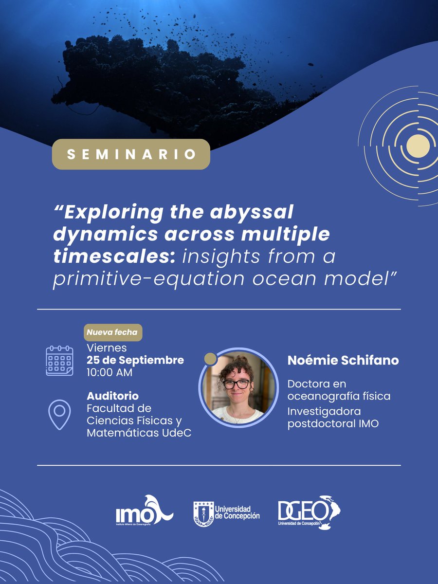 DOCEUdeC's tweet photo. 🌊🔬 Seminario  “Exploring the abyssal dynamics across multiple timescales: insights from a primitive-equation ocean model” https://t.co/R0H6drekFZ