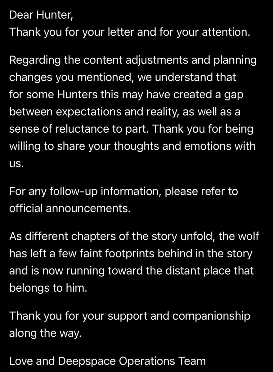 fi_fiona_'s tweet photo. Oh, amazing. “The wolf left a few footprints in the story and ran off into the distance.”
You cannot seriously tell me they don’t know how this exact kind of wording has been used in the fandom for months.
People have been mocking Valko fans with “the wolf ran away” jokes over and over again, and now support sends this?
Absolutely incredible.
Not insensitive at all. Not tone-deaf at all. Just a perfectly normal thing to say to players who are already upset.
Enjoy this with me. Really sit with it for a second.

#PapergamesRuinsCNgaming
#BullyingRuinCNGames 
#InfoldSupportBullies 
#MinorsPlayingAdultGames
#CancelPapergames
#BoycottPapergames