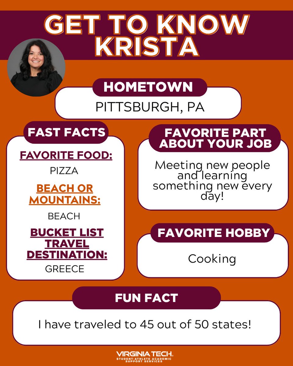 VT_SAASS's tweet photo. Get to know Krista, Jake, and Lyliana, our newest members of the SAASS team! π¦π§‘ #ThisIsHome #GoHokies https://t.co/jjr1ltxaPx