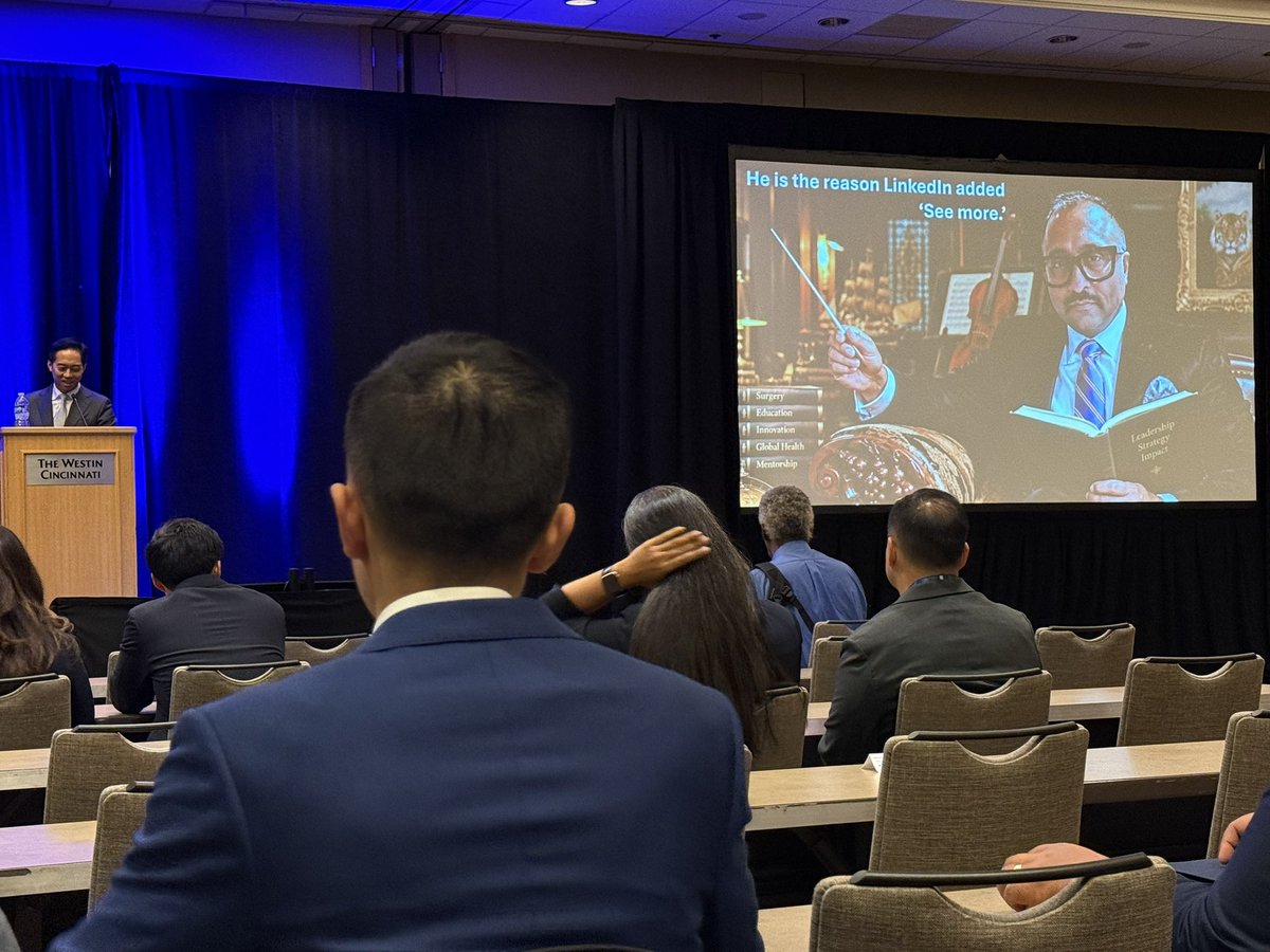 rajarnarayan's tweet photo. Heartwarming intro by @AsianAcadSurg Prez-Elect @DChu80. Spectacular address by Prez @TejalSB on elevating others up the career 🪜 rather than simply chasing rungs at the top #SAAS2026 https://t.co/vBfnlC7aBF
