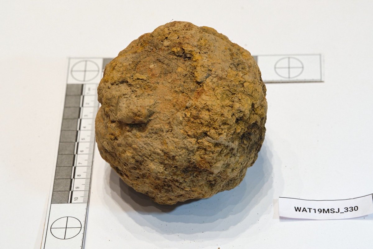 DigWaterloo's tweet photo. 🪏 Finds Friday 🪏

Remnants of Napoleon’s Grande Batterie? This French cannonball was discovered in 2019, near the farm of Mont-Saint-Jean. It is likely an overshoot from the massed barrage of French heavy guns directed towards the centre of Wellington’s Anglo-allied army. https://t.co/GyGSNlfoE1