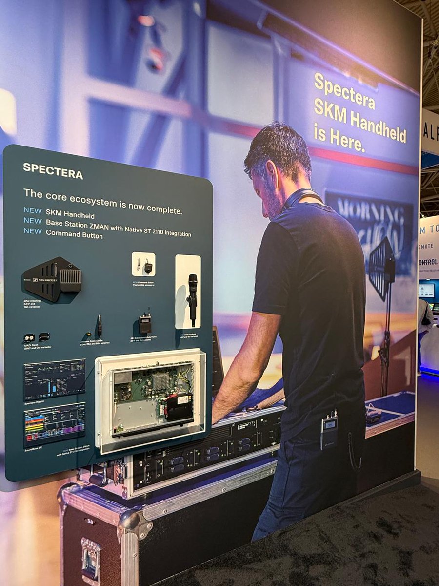 StageAudioWorks's tweet photo. IBC Amsterdam opened its doors for the long weekend.

@Sennheiser stole the show by revealing the Spectera SKM handheld transmitter, completing the core elements of its unique bidirectional wideband wireless ecosystem. https://t.co/OYYMel2xFK