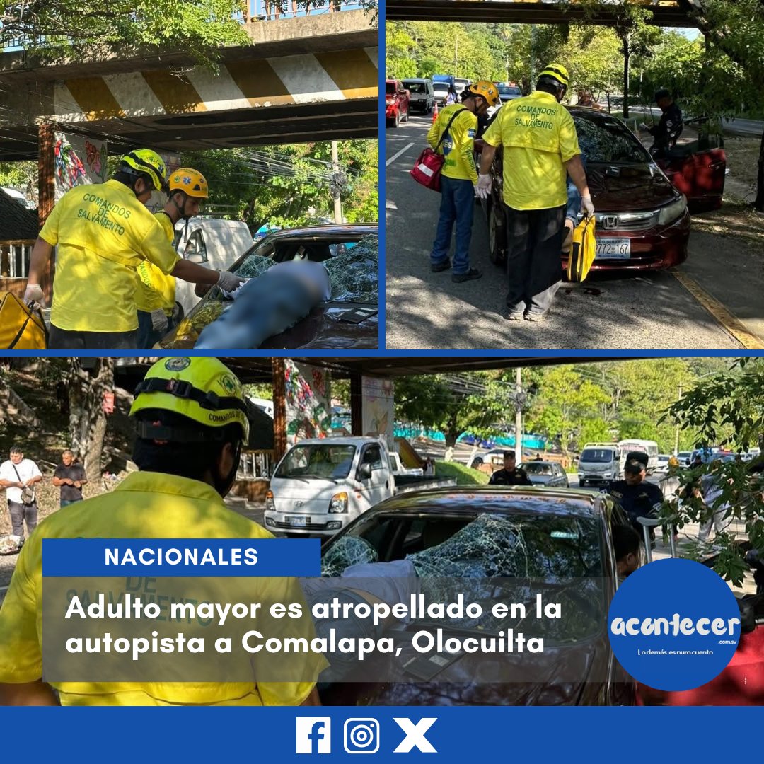 acontecercomsv's tweet photo. #Olocuilta 🚨🚗💥Ayer por la tarde, un adulto mayor fue atropellado por un vehículo sedán en el kilómetro 27.5 de la autopista a Comalapa, cerca del puente de Olocuilta, en sentido hacia San Salvador. 📍⚠️
#AccidenteVial #Comalapa #Atropellamiento #Emergencia #NoticiasSV 🇸🇻
📝KG https://t.co/z0DNjMgFow