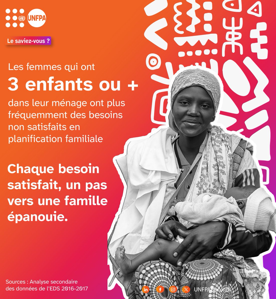 UNFPABurundi's tweet photo. La réduction de ces besoins non satisfaits demeure une priorité. Permettre aux couples de planifier et d'espacer les naissances, c'est donner aux familles les moyens de mieux prendre soin de leurs enfants et de leur assurer un avenir plus serein. #UNFPA #SantéReproductive https://t.co/qPVB98CcdS