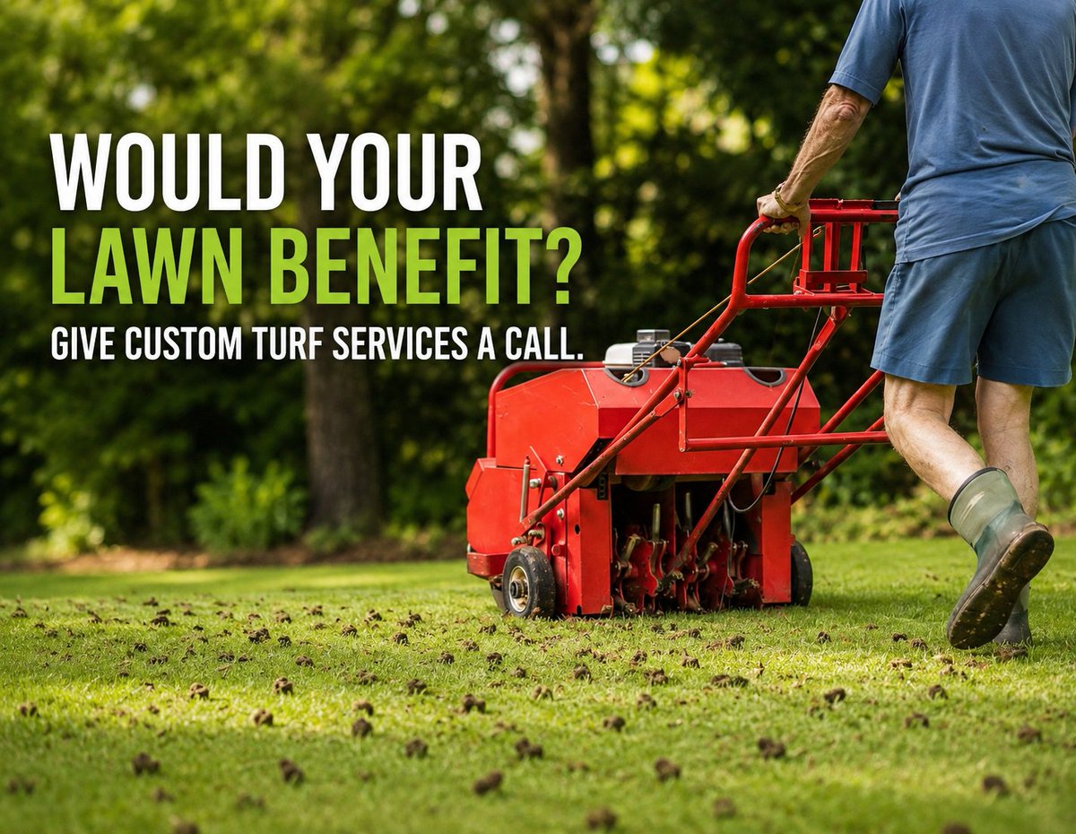 CustomTurfServ's tweet photo. Could compacted soil be holding your lawn back? 🌱 Core aeration helps relieve compaction and gives air, water &amp; nutrients better access to the root zone.

Find out if your North Texas lawn could benefit.

📞 817-545-8873
#LawnCare #NorthTexas https://t.co/WnZDOgcvp8