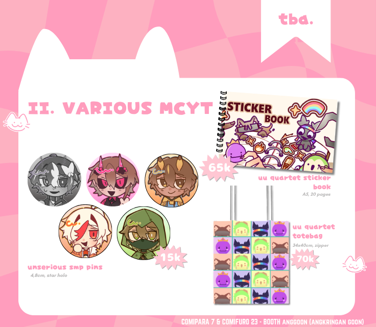 caemichi's tweet photo. [❤️&amp;🔄appreciated] 
HAI my #CF23 &amp; #Comipara7 batch 2 is here! ^_^

📅: 11-17 September
📌: Pick-Up (both days) + Mail Order 🇮🇩
Fandom: MCYT (LifestealSMP, Unstable Universe, StateSMP, etc), VN, False Memory, Original

PO link below! (4/5)
#comifuro23 #cf23catalog #cmpr7 https://t.co/TTSDnSRtlx