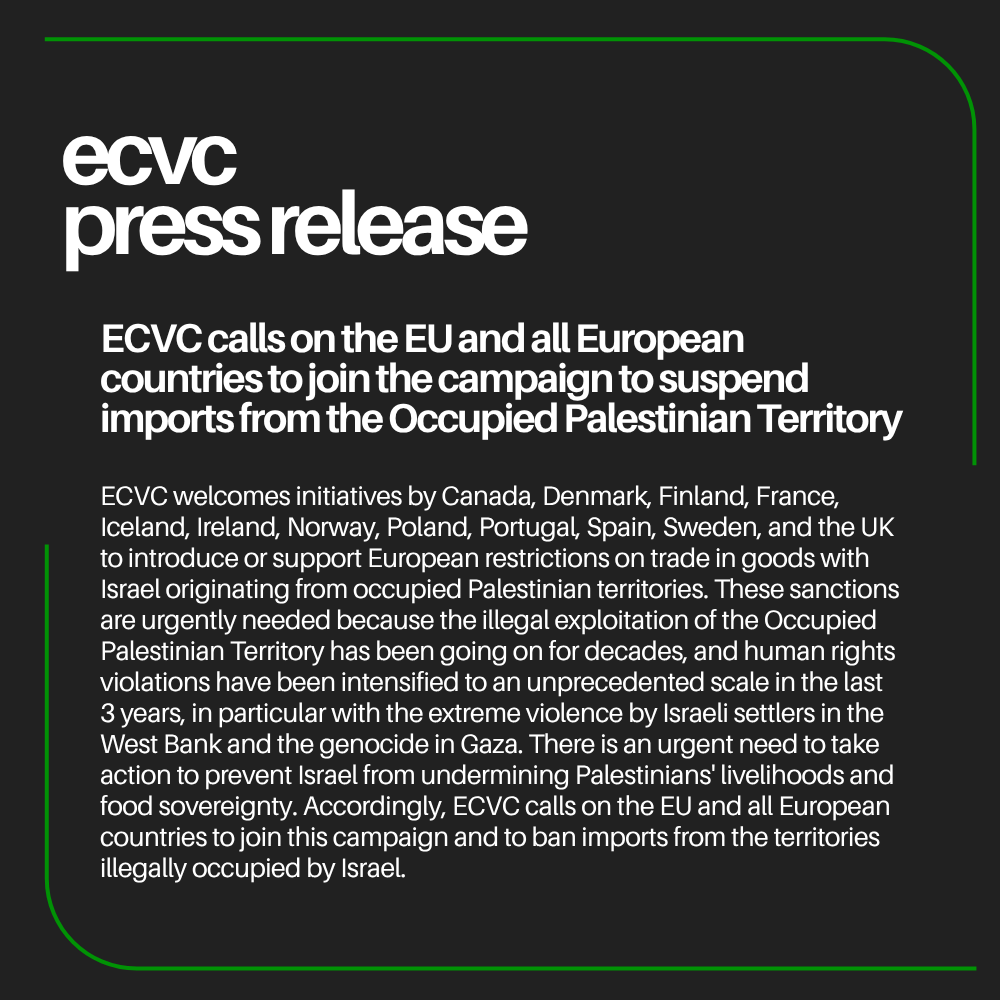 ECVC1's tweet photo. ECVC supports sanctions on Israeli goods from occupied Palestinian territories. Read more https://t.co/YL1CwZRFz8 https://t.co/sZaomIBYQL