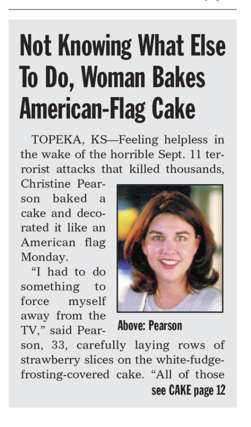eternalbrook's tweet photo. the most moving piece of art to come from 9/11 is still this article from The Onion https://t.co/0cFCNSBgpR