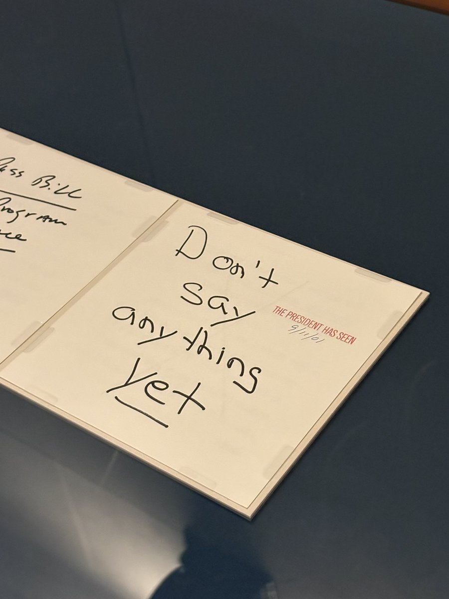 archivesfdn's tweet photo. Today marks 25 years since the 9/11 attacks. On view for the first time: the book President Bush read to students the moment he learned of the attacks, and the note shown to him when the details were still unknown: “Don’t Say Anything Yet.” On view through Oct 28 @USNatArchives. https://t.co/lQQHu0DWNH
