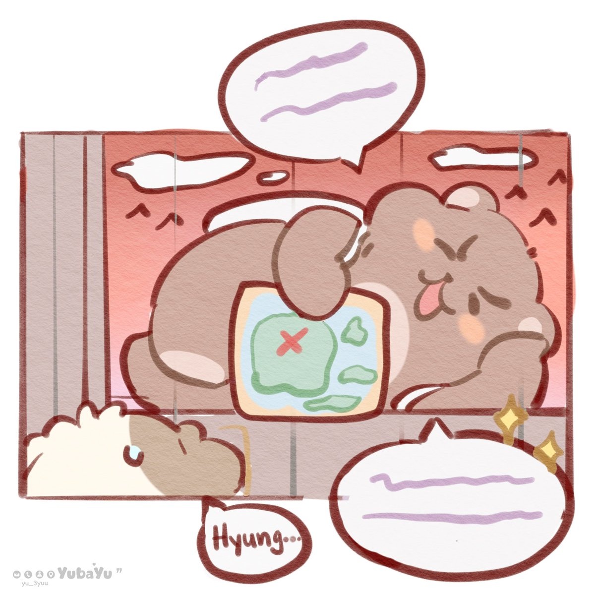 yu_3yuu's tweet photo. Hành trình đến vùng đất hạnh phúc (3) 

🐻"Theo anh đi, anh mua bánh cho"

#hlewin #zeus #kanavi #zeka #gumayusi #delight https://t.co/GGXkkinG8K