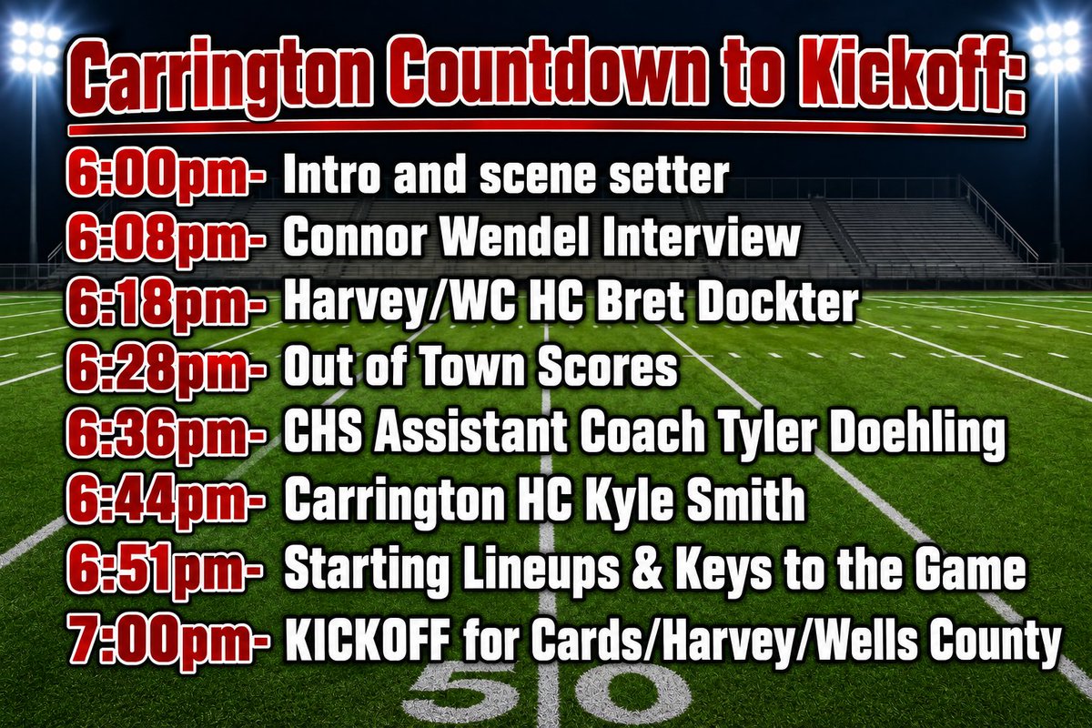 kdakthecardinal's tweet photo. Football coverage tonight on KDAK &amp; YouTube for Carrington vs Harvey/Wells County

@NDScores @BLASTTOTHEPAST8 @JoshBrooksBig9 #NDPreps https://t.co/dgr8hlAmGP