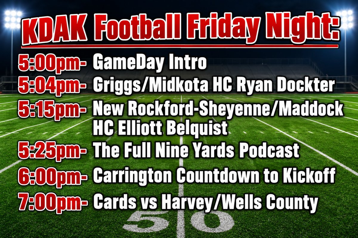kdakthecardinal's tweet photo. Football coverage tonight on KDAK &amp; YouTube for Carrington vs Harvey/Wells County

@NDScores @BLASTTOTHEPAST8 @JoshBrooksBig9 #NDPreps https://t.co/dgr8hlAmGP