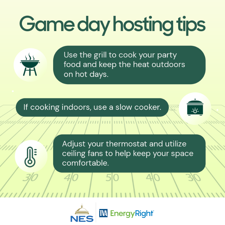 NESpower's tweet photo. Hosting the game this weekend?

Keep your guests comfortable while saving energy with these tips from @TVAEnergyRight.

Small changes can make a big difference this season. Learn more tips at https://t.co/XCvk5so6rL. https://t.co/ffsl4ihZFI