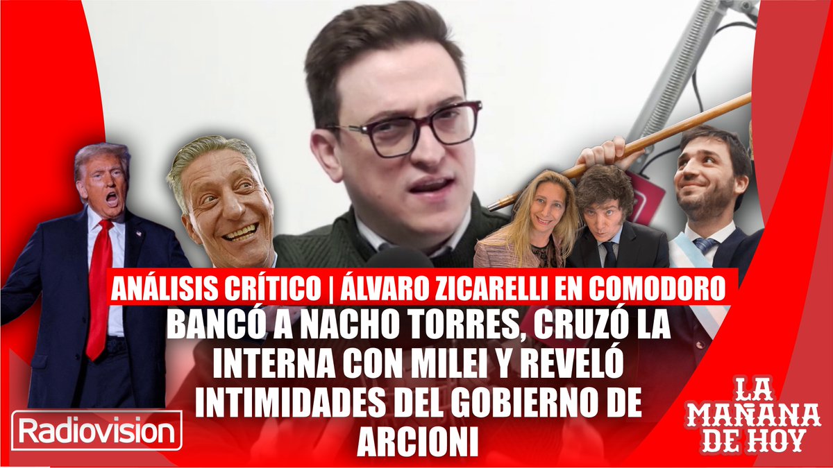 Radiovision995's tweet photo. ÁLVARO ZICARELLI PICANTE EN COMODORO: BANCÓ A NACHO TORRES, CRUZÓ LA INTERNA CON MILEI Y REVELÓ INTIMIDADES DEL GOBIERNO DE ARCIONI.
Escuchá la entrevista completa 🔗https://t.co/okaAUN9Z8y https://t.co/DbIHoNufGT