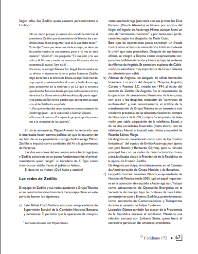 MIMA571130's tweet photo. ⚠️FOBAPROA

Hoy les voy a dejar la historia del saqueo de Televisa usando el FOBAPROA.
Les cuento:
Cuando falleció Emilio Azcárraga Milmo en abril de 1997, Televisa quedó endeudada con 1480 millones de dólares, de los cuales 200 millones eran deuda a diferentes entidades financieras (bancos)

Antes de morir  el propio Azcárraga Milmo había nombrado como presidente del Consejo de la televisora a Guillermo Cañedo White y como presidente ejecutivo a su hijo Emilio Azcárraga Jean,

Cuando murió Azcarrága Milmo, inició una lucha entre socios, por el control, porque no crean que el control le quedo al hijo por herencia, se hicieron operaciones políticas y financieras para que Emilio Azcárraga Jean pudiera obtener el control.

Es que Azcárraga Milmo tenía el 41.4% de las acciones
Alejandro Burillo: 14%
Alemán Velasco + Alemán Magnani: 14.4%
Azcárraga Jean: 10%
Paula Cussi: 10%
José Antonio Cañedo White: 5.1%
Guillermo Cañedo White: 5.1%

Todos podemos pensar que Azcárraga junior heredó el 41.4% de su padre, pero no fue así, ese porcentaje fue dividido para heredar a 6 personas.

Por lo que el hijo solo contaba con el 10% propio, la herencia aun no se repartía.

El punto es que los hermanos Cañedo White sumaban el 10% entre los dos y Guillermo era el presidente del Consejo, al aumentar su capital, tendrían el control en la empresa.

Los alemán también podían sumar sus porcentajes y aumentar capital y hubieran tenido control, pero no quisieron hacerlo, Alemán Velazco cabildeo con el que era presidente de México en esos días Ernesto Zedillo para que reconociera la autoridad de Emilio Azcárraga ya que nadie lo respetaba en la empresa.

Se narra que Zedillo fue a Televisa y  aunque quisieron atenderlo, el pidió hablar SOLO con el "señor Emilio Azcárraga Jean"  diciendo que los negocios solo los hablaría con el dueño de la empresa y acto seguido entró a la oficina del propio Emilio.

Posteriormente desde el gobierno se hicieron todos los trámites necesarios para rescatar la empresa, se cuenta que @EmilioChuayfet  literalmente obligó a los hermanos Cañedo White a venderle sus acciones a Azcárraga hijo y fueron "invitados" a dejar Televisa.

Después los Alemán también le vendieron sus acciones, Emilio Azcárraga recibió ayuda del  gobierno para obtener créditos bancarios y poder comprar las acciones hasta llegar a tener el 50.3% de las acciones y convertirse en el socio mayoritario, todo esto sin que se hubiera destrabado la sucesión testamentaria.

Otro personaje que jugó un rol importante entre Emilio Azcárraga y Zedillo fue Leopoldo Gómez que en esos días fue subsecretario de Operación Energética en la Secretaría de Energía del gobierno zedillista.

el abogado que realizó todas las operaciones fue Alfonso Angoitia Noriega, ambos personajes ocupan cargos importantes en Televisa actualmente.

El asunto es de esta historia es que la deuda que Zedillo tan generosamente ayudó a obtener e incluso planificó, posteriormente la INCLUYO EN EL FOBAPROA.

Televisa tuvo oportunidad de pagar sus deudas, pero no lo hizo.

Te sigo contando como sucedió y aquí dejare la ponencia de un diputado del PT para que lo comprendas.

El Secretario del Tesoro de Estados Unidos, Nicholas F Brady, propuso un plan para reestructurar la deuda de países muy endeudados en 1989 dicho plan se llamó Plan Brady, México estaba entre los países con una de las mayores deudas a bancos extranjeros por lo que el subsecretario de hacienda José Ángel Gurría, encabezó la reestructuración de la deuda, convirtiendo una parte  en bonos que según tenían mejores oportunidades de pagarse.

los empresarios de cualquier país podría comprar esos bonos en dólares  y venir a México a venderlos en pesos mexicanos, se pagaban casi al 999%  esto se hacia para sacra los bonos de circulación y considerar esa parfte de la deuda pagada.
imaginen el negociazo que hacían.

Televisa obtuvo un crédito de banco Serfin por  $176. 5 millones de dólares para comprar de esos bonos por  450 millones de dólares, después se los vendió al gobierno mexicano en pesos al tipo de cambio de aquellos días,  pero lo que acusa el legislador del PT es que televisa ganó un mundo de dinero y NO PAGO EL CREDITO A SERFIN.

sino que a pesar de haber ganado mucho dinero con esos bonos, metieron los 176, 5 millones de dólares de deuda al FOBAPROA.

a estas alturas usted se ha dado cuenta que Televisa le debe todo a Zedillo y obviamente obedece ordenes priistas y zedillistas.

le dejo varias capturas que usted tendrá que dar zoom para leer bien la historia.