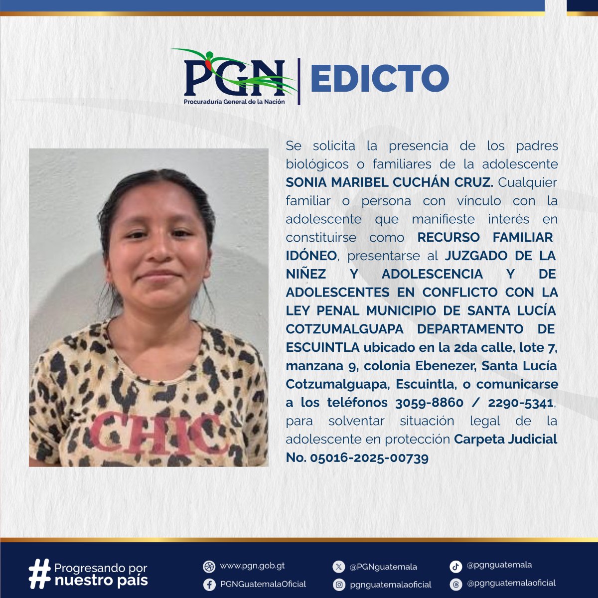 PGNguatemala's tweet photo. Tu ayuda es importante, comparte la imagen para encontrar un familiar de SONIA MARIBEL CUCHÁN CRUZ. #Edicto #PGN https://t.co/ntEp04uJxE