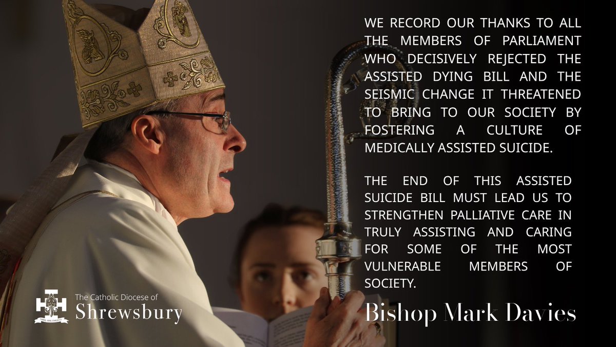 ShrewsDiocese's tweet photo. 🙏 A moment to give thanks.
Bishop Mark Davies welcomes the decisive rejection of the Assisted Dying Bill, thanking MPs who stood against the “seismic change” it threatened to bring to our society.
@catholicEW
#ProtectLife #PalliativeCare https://t.co/ZVLdhV95tC
