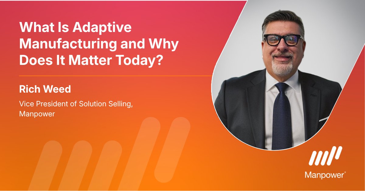 ManpowerSoCal's tweet photo. What happens when demand shifts overnight, talent is scarce and supply chains stay unpredictable? Adaptive manufacturing helps organizations stay agile.

Rich Weed shares how workforce strategies can help manufacturers turn uncertainty into opportunity: https://t.co/SY1heOMDHa. https://t.co/iy8s1fkpp4