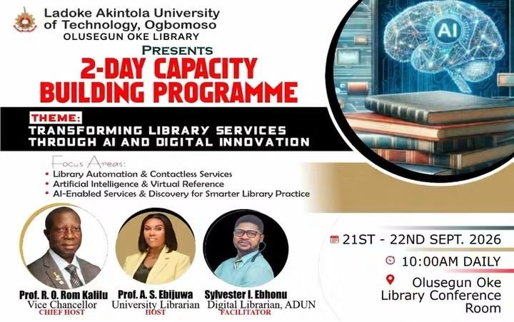 lautechofficial's tweet photo. Theme: Transforming Library Services Through AI and Digital Innovation

Information link https://t.co/3xvRz89BqW

#Lautech #Iinnovation #digital #ai #service #library https://t.co/Iv1JItcv4U