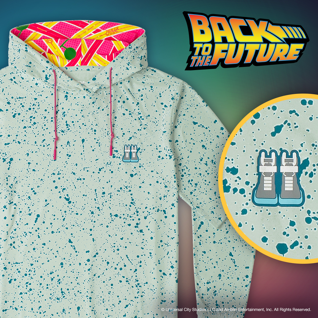 RSVLTS's tweet photo. This far out hoodie inspired by Marty McFly's game-changing footwear (and foot-guided transport on the lining) will skew your timeline into a sweet new tangent. We're workin' on the power drawstrings.