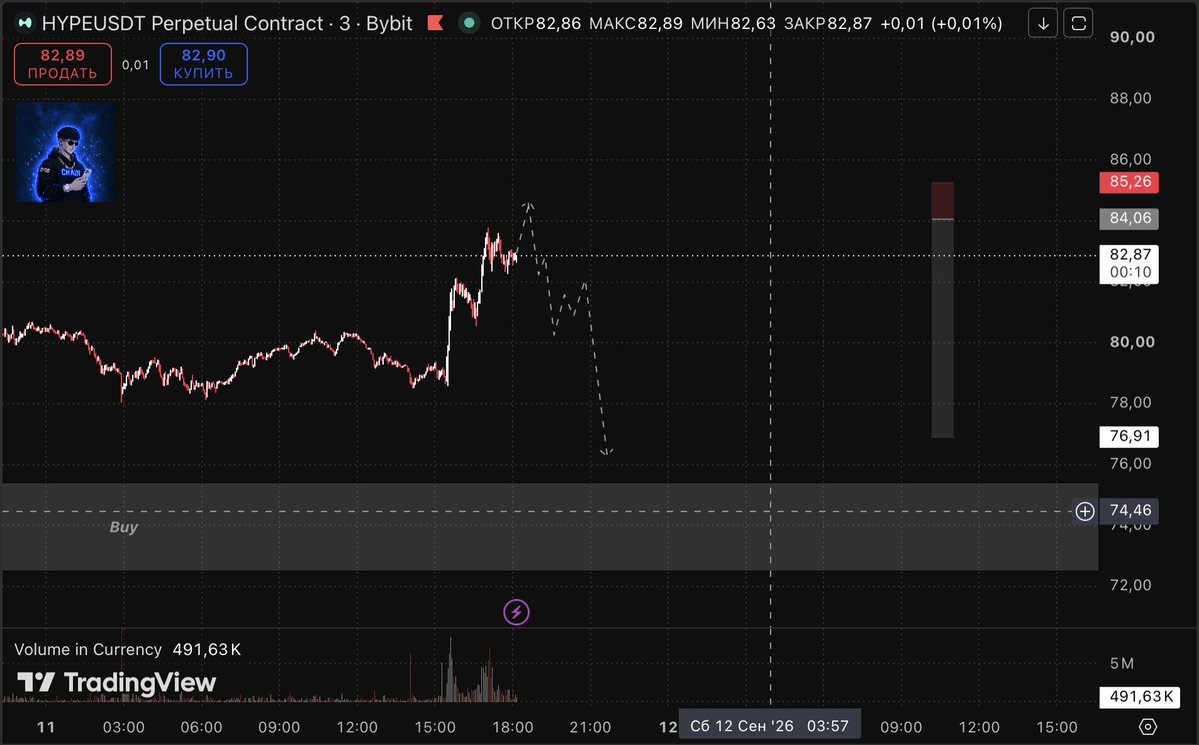 x_cha1n's tweet photo. $HYPE HIT $83. I’M WAITING FOR $85 - AND THAT’S WHERE I’LL SHORT!

Currently, $HYPE ≈ $82.8.

After a sharp impulse from the $78.5–79 area, price took the upper liquidity and reached the $83 zone.

But I’m not rushing to open the main short position right now.

My scenario looks different ↓

$84.06–85.26 - the zone where I expect a local new high and a possible short squeeze.

That’s exactly where I plan to load heavily into the short if I SEE A REACTION.

Target: $76.91.

Why not short now?

Because after an impulse like this, the market can easily make another move higher first, collect liquidity, and only then reverse.

My bet right now isn’t that $HYPE has already reversed.

My bet is that it may get one final push before the move down.

I’ve already drawn the scenario on the chart.

$82.87 → $84–85 → reversal → $76.91?

If they give us a new high — I’ll be ready to catch it.

What do you think, will #HYPE see $85 first or start dumping right away?

↓