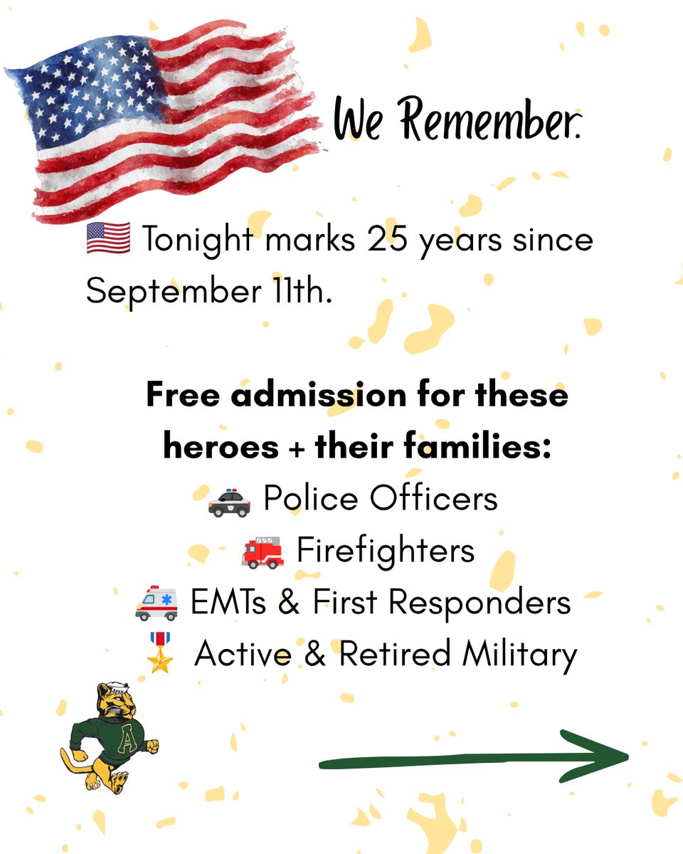 apexcougarclub's tweet photo. Know Before You Go 🇺🇸 Tonight we honor 25 years since 9/11. Free admission for first responders &amp; military (+family) and uniformed MS athletes (Apex, Salem, Lufkin Road). 🎟️ GoFan | 💳 Card only | 👜 Clear bags | 🚫 No outside food/drink https://t.co/TkOZLcrUMK